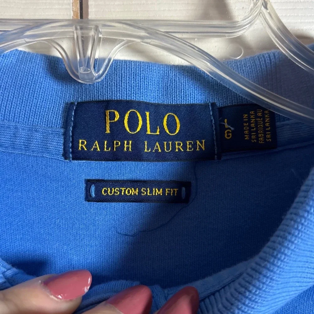 Polo Ralph Lauren Mens Large Blue Custom Slim Fit Short Sleeve Polo Shirt Cotton